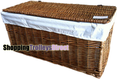 Wicker Storage Trunk Chest with Linen Liner and Lid (Dark Brown)