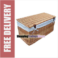 Wicker Storage Trunk Chest with Linen Liner and Lid (Light Brown)