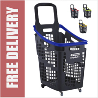65 Litre Extra Large Tall Upright Shopping Basket with 4 Wheels