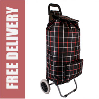 Orlando Extra Large Capacity 2 Wheel Shopping Trolley with Front Pocket Black Check
