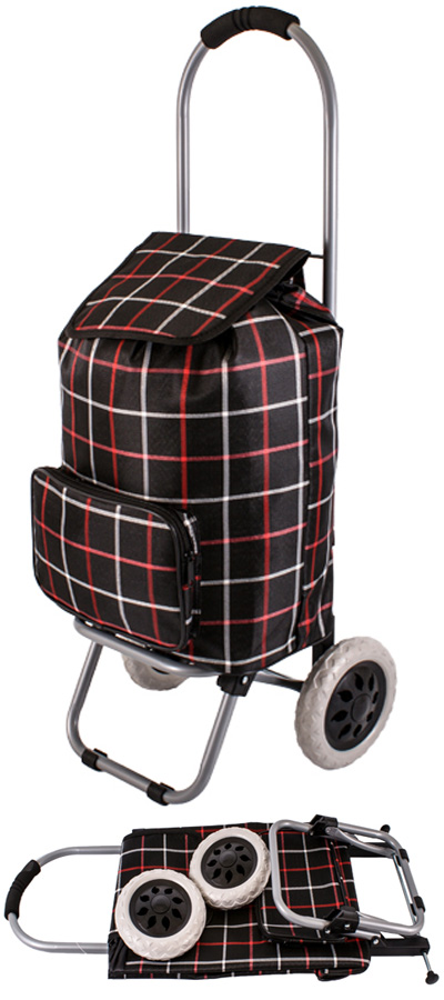 Arezzo Limited Edition Small Petite 2 Wheel Shopping Trolley with Front Pocket Black Check