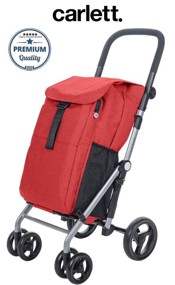 Carlett Lett430C Classic Duo Practical Deluxe Folding 6 Wheel Swivel  Shopping Trolley with Park Brake and Thermal Compartment Ruby Red, 6 Wheel  / Swivel Wheels