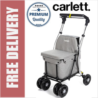 Carlett Lett800P Comfort Pro Deluxe Walk & Sit Folding 6 Wheel Swivel Shopping Trolley Rollator with Seat Backrest and Brakes Moon Grey