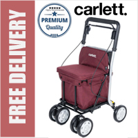 Carlett Lett800M Comfort Move Deluxe Mobility Walk & Sit Folding 6 Wheel Swivel Shopping Trolley Rollator with Seat and Brakes Ruby Red