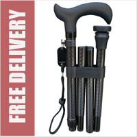 TAMAKA® Premium Carbon Fibre 4-Part Folding Adjustable Walking Stick Cane for Men, Ladies and Women with Soft Grip Handle - 33.5” to 37.5”