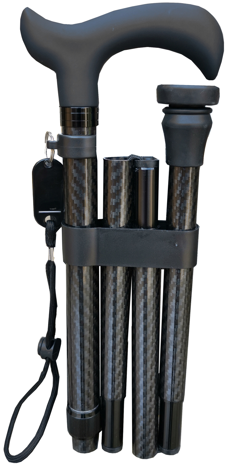 Deluxe Carbon Fibre 4-Part Folding Adjustable Walking Stick Cane