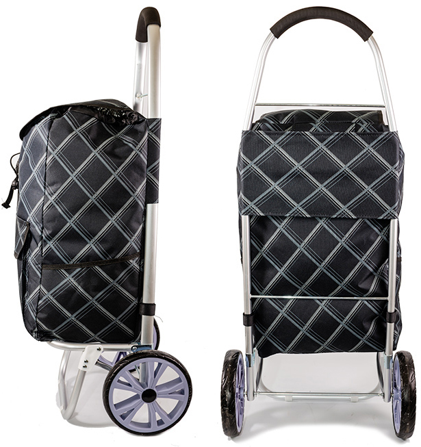 La Rochelle Deluxe 2 Wheel Shopping Trolley with Front and Side Pockets and XL Wheels Black/Grey Criss Cross #2