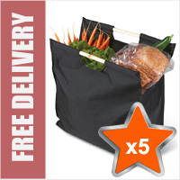 5 x Deluxe Reusable Shopping Bags with Wooden Handles