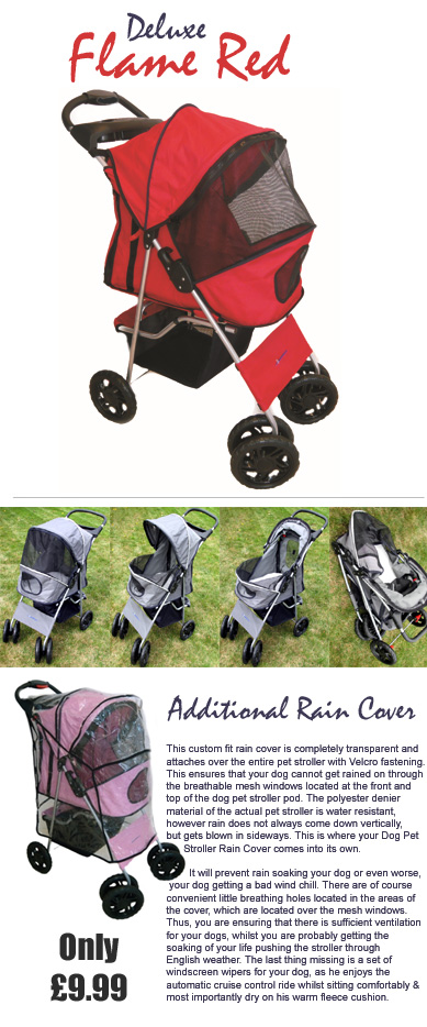 Deluxe 4 Wheel Pet Stroller Flame Red