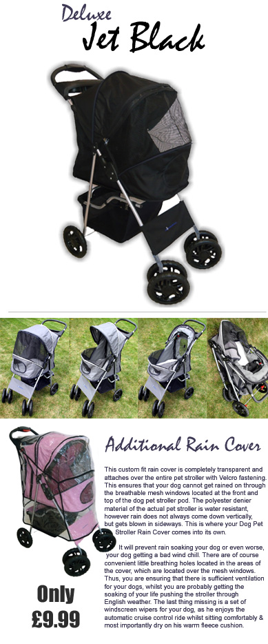 Deluxe 4 Wheel Pet Stroller Jet Black