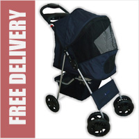 Deluxe 4 Wheel Pet Stroller Navy Blue