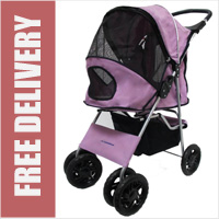 Deluxe 4 Wheel Pet Stroller Powder Purple