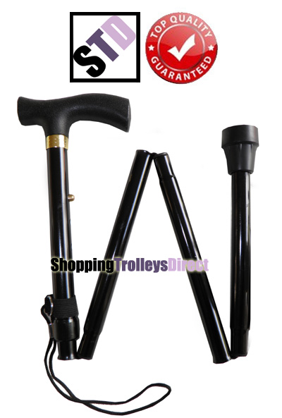 Folding Walking Stick Adjustable Height Travel Portable Secure Non Slip Lightweight Aluminium Metal Black #1