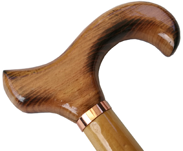 Wooden Scorched Derby Cane With Collar Walking Stick with Natural Wood Stain - 94cm (37