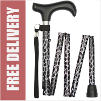 Ladies Handbag Size Mini Folding 5-part Walking Stick Zebra Print