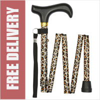 Ladies Handbag Size Mini 5-part Folding Walking Stick Leopard Print