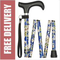 Ladies Handbag Size Mini Folding 5-part Walking Stick Blue Morris Floral Print