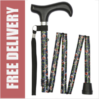 Ladies Handbag Size Mini Folding 5-part Walking Stick William Morris Floral Print