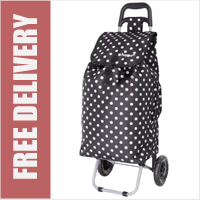 Hoppa Polka Dot Black/White Large 57 Litre Capacity 2 Wheel Folding Shopping Trolley