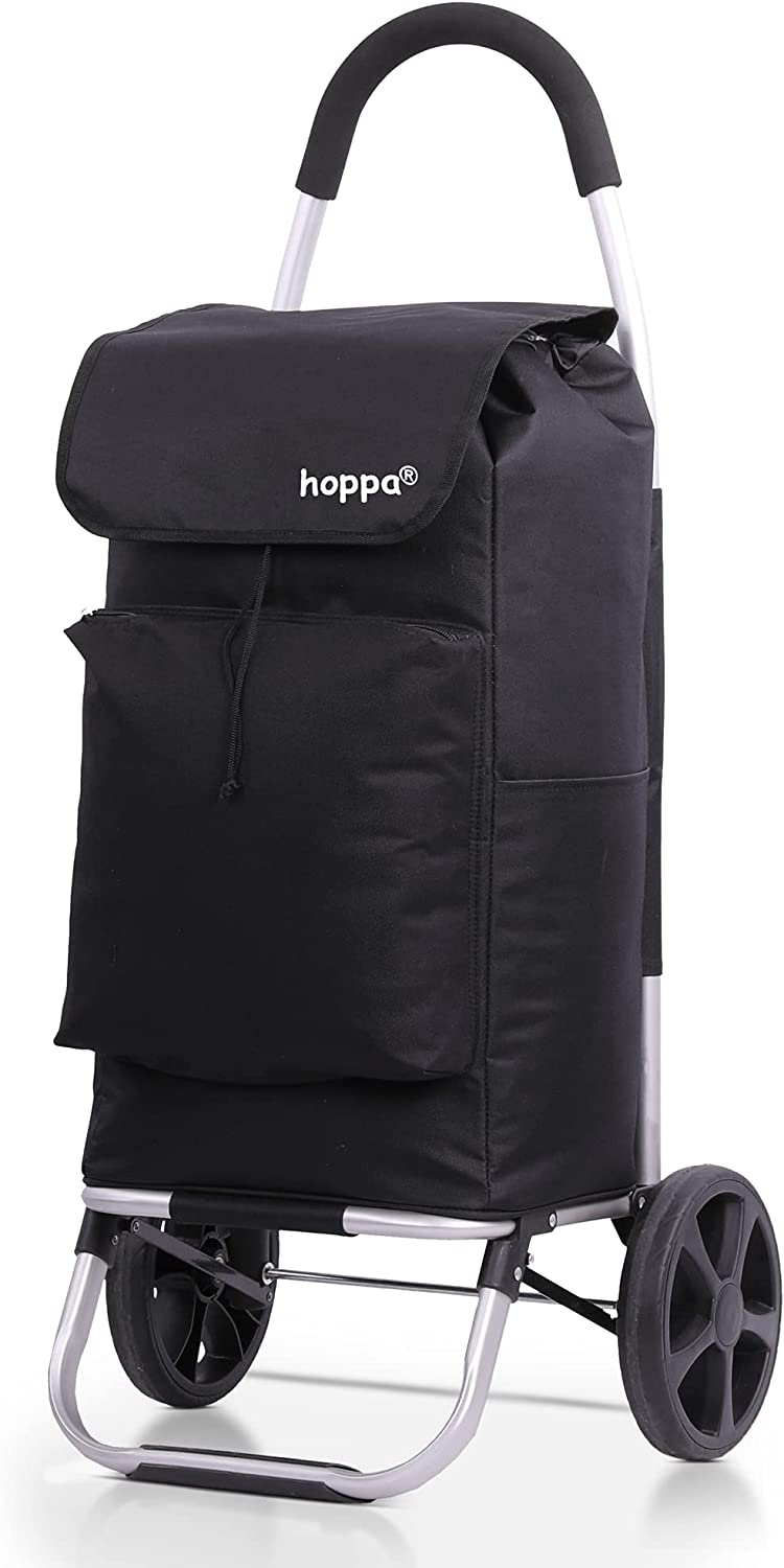 Hoppa Fully Insulated 2 Wheeled Huge Capacity Shopping Trolley with XL Wheels Black