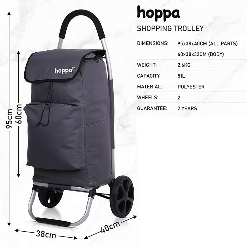 Hoppa Fully Insulated 2 Wheeled Huge Capacity Shopping Trolley with XL Wheels Grey #2