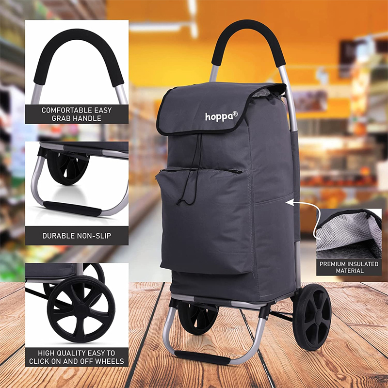 Hoppa Fully Insulated 2 Wheeled Huge Capacity Shopping Trolley with XL Wheels Grey #3