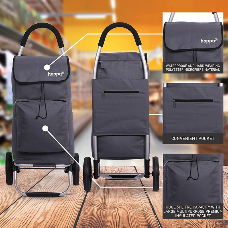 Hoppa Fully Insulated 2 Wheeled Huge Capacity Shopping Trolley with XL Wheels Grey #4