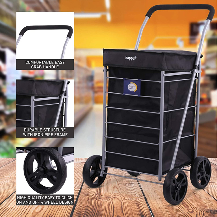 Hoppa Milano Premium 4 Wheel Shopping Trolley with Extra Large Capacity Black #2