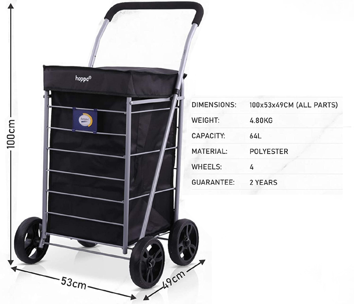 Hoppa Milano Premium 4 Wheel Shopping Trolley with Extra Large Capacity Black #6