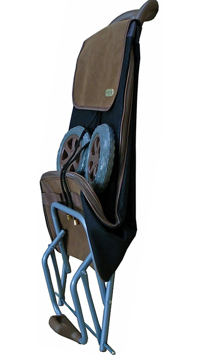 Premium Pebble Grain Leather Look Suede 2 Wheel Shopping Trolley with Extra Large Capacity Expandable Bag Black/Brown #4