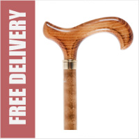 Scorched Beech Shaft Walking Stick with a Derby Handle and a Brass Collar