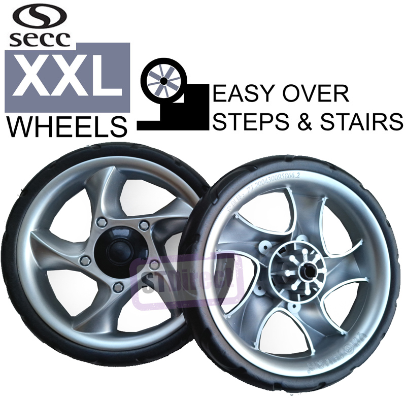 2 x Deluxe Secc XXL Replacement Spare Wheels for Secc branded TWO WHEELED Shopping Trolleys and Carts