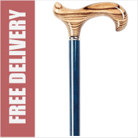 Stunning Natural Scorched Flame Handle Wooden Walking Stick with Blue Shaft 91cm (36") Mens and Ladies Unisex