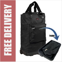 Tahiti Folding Shopping Drag Bag with Adjustable Dual Strap on 2 Wheels Plain Black