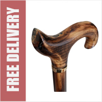 TAMAKA® Gents Handcrafted Scorched Handle Wooden Derby Cane With Collar Walking Stick - 94cm (37")