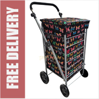 Seville Lightweight 4 Wheel Shopping Trolley with Adjustable Handle Black with Butterflies
