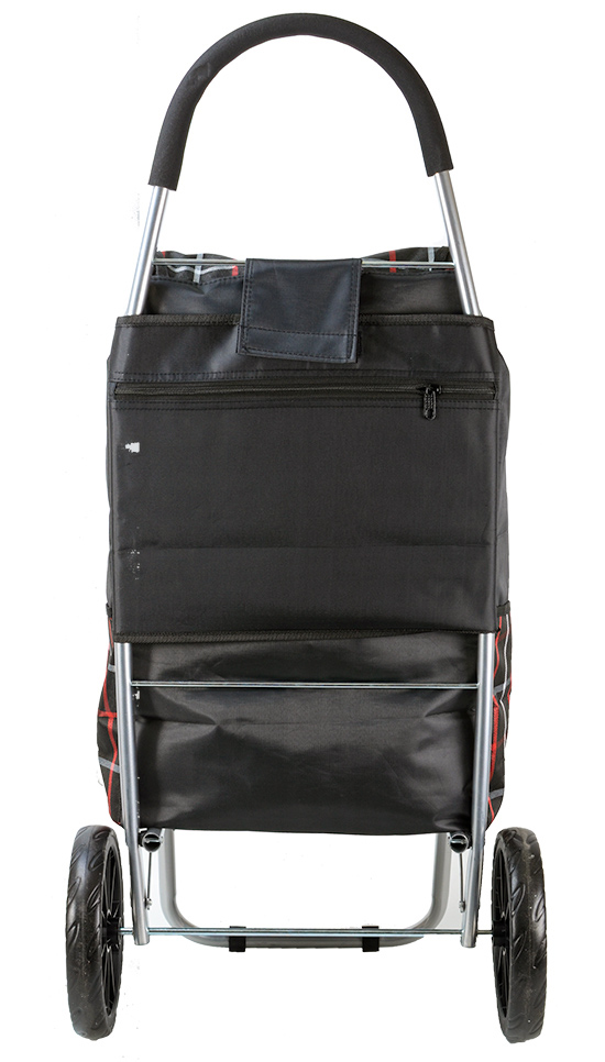 Torino Deluxe 2 Wheel Shopping Trolley with Front and Side Pockets and XL Wheels Black Check #2