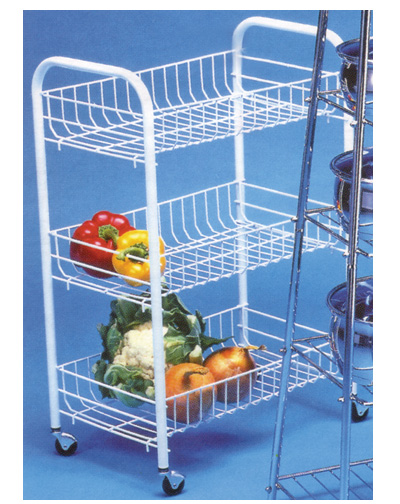 White 3 Tier Basket Vegetable Trolley Storage Rack on Wheels
