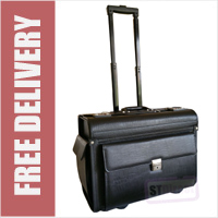 Large Wheeled Laptop Pilot Case in Grained Faux Leather Rolling Briefcase Business Bag on Wheels