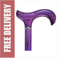 TAMAKA® Ladies Luxury Wooden Ash Walking Stick in Purple with a Chrome Collar Womens Funky Fashionable - 96cm (38") Height